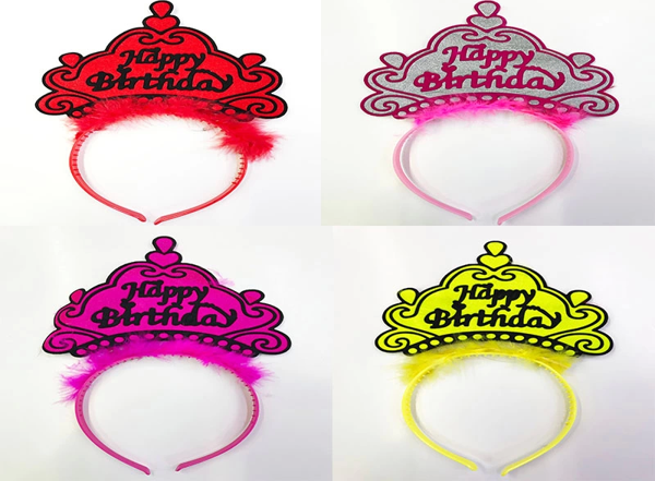 Happy Birthday Yazılı Neon Renk Taç 12 Adet - Image 1