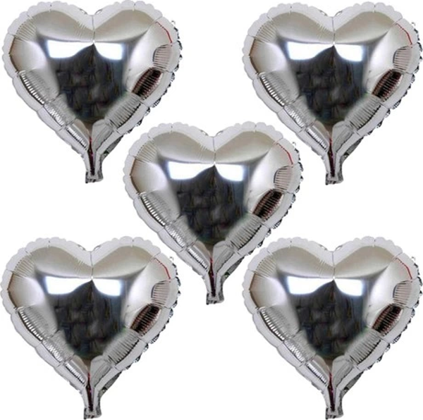Kalp Şekilli Gümüş Renk Folyo Balon 45 Cm 5 Adet - Image 1