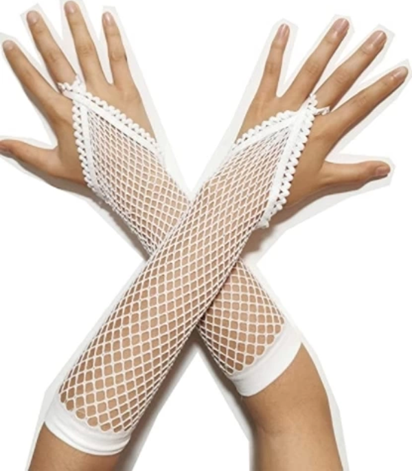 Beyaz Renk Parmak Arası File Örgü Eldiven 26 Cm - Image 1