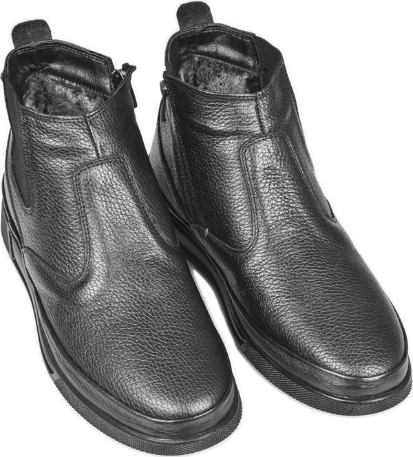 DeepSEA Erkek Siyah Yanı Fermuarlı Ve Lastikli İçi Kürklü Hakiki Deri Ortopedik Kaymaz Taban Yarım Bot 2509988 - Image 1