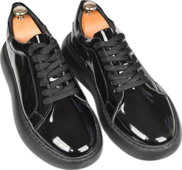 DeepSEA Erkek Siyah Bağcıklı Yüksek Taban Parlak Ortopedik Casual Deri Ayakkabı Sneaker 2509973 - Image 1