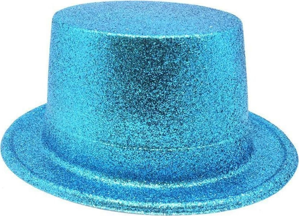 Floresan Mavi Renk Simli Uzun Fötr Melon Şapka 12 Cm - Image 1
