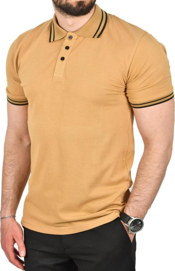 DeepSEA Erkek Camel Slim Fit Pamuklu Kumaş Polo Yaka Tişört Nefes Alan Dar Kesim Kıvrılmaz Yaka Tişört 2503021 - Image 1