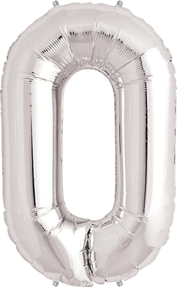 0 Rakam Folyo Balon Gümüş  40 İnç - Image 1