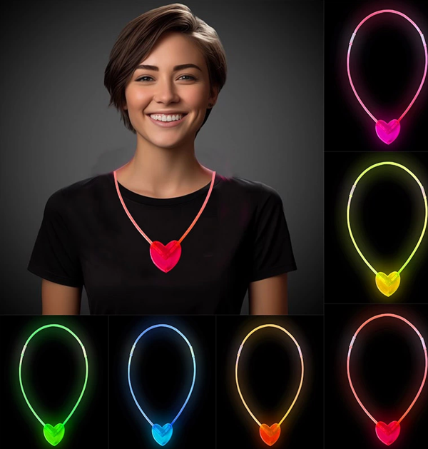 Karanlıkta Yanan Glow Kalp Şekilli Kolye 6 Renk 6 Adet - Image 1