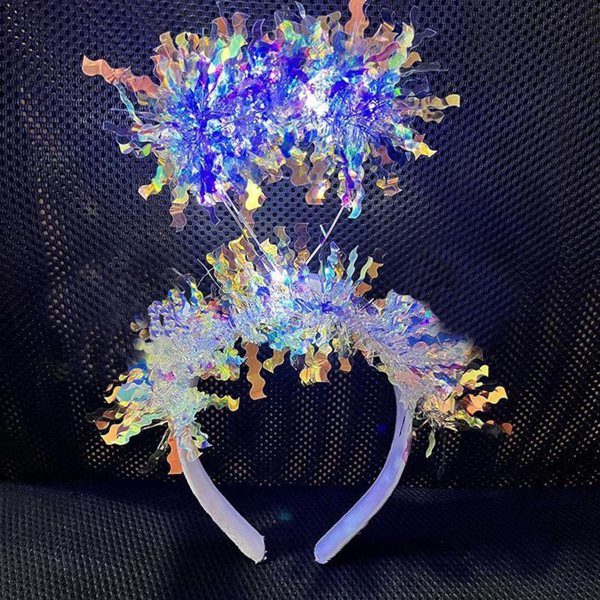 Beyaz Renk Gümüş Işıltılı Püsküllü Led Işıklı Parlak Hologramlı Taç 25x12 Cm - Image 1