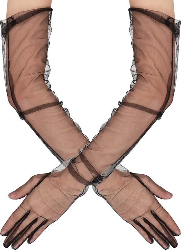 Uzun Boy Likralı Siyah Renk Yetişkin Mega Tül Eldiven 53 Cm - Image 1