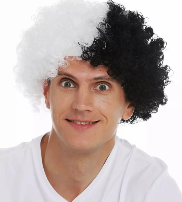 Siyah Beyaz Kıvırcık Afro Bonus Peruk Taraftar Bonus Saç - Image 1