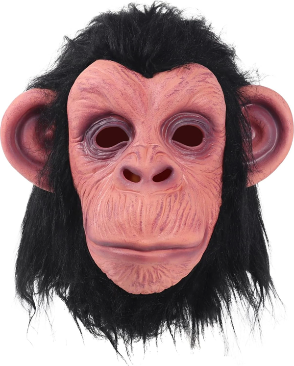 Siyah Saçlı Kafaya Tam Geçmeli Lateks Şempanze Maskesi - Lateks Maymun Orangutan Goril Maske Et Maske - Image 1