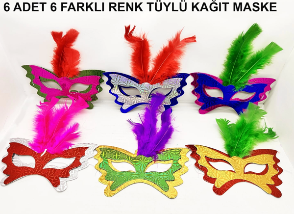 Tüylü Kağıt Parti Venedik Balo After Maskesi 6 Adet - Image 1