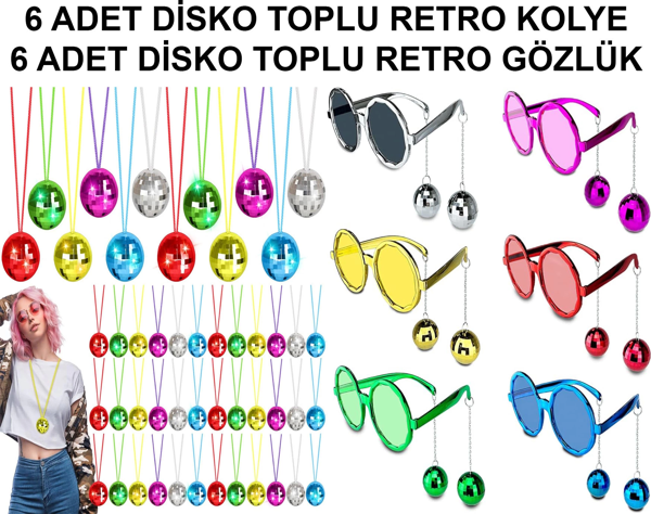 12 Parça Renkli Disko Toplu Retro Parti Seti – 6 Kolye + 6 Gözlük - Image 1