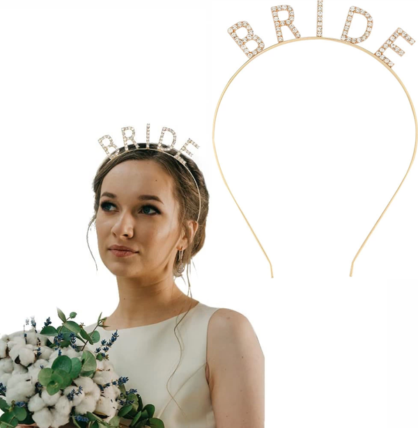 Altın Gold Renk Bekarlığa Veda Kristal Taş Bride Tacı İthal 16x10 Cm - Image 1