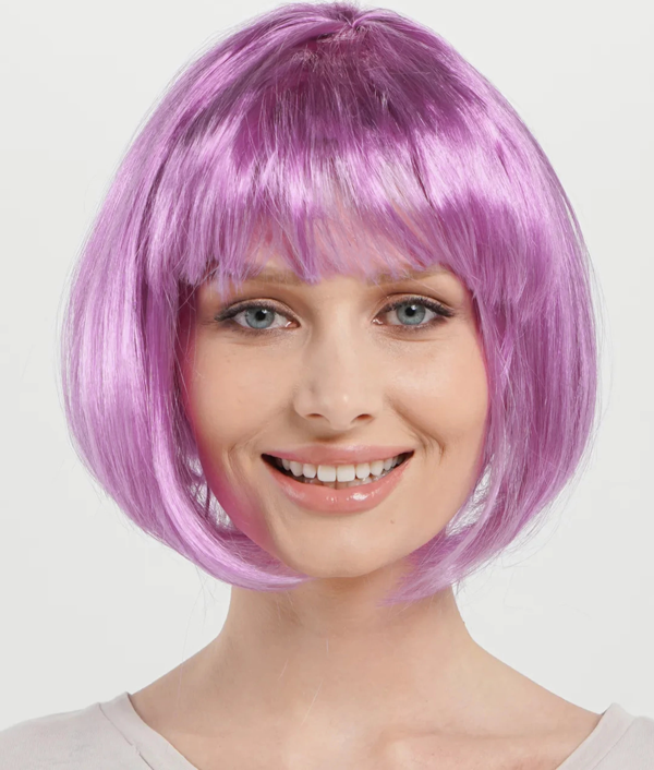 Rose Pembe Renk Düz Kesim Küt Parti Peruğu Kısa Takma Saç - Image 1