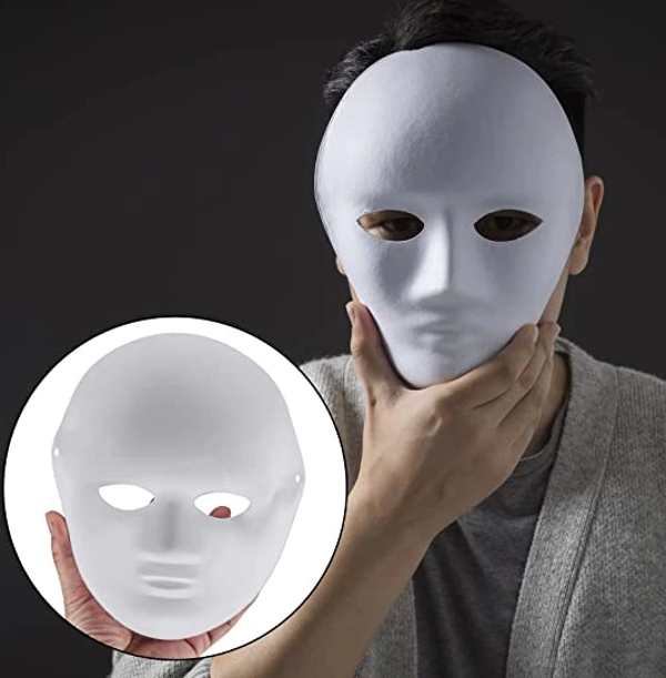 Beyaz Renk Boyanabilir Anonim Tam Yüz Cosplay Maske 24x18 Cm - Image 1