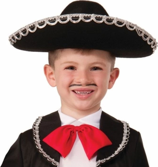 Gümüş Renk Şeritli Meksika Mariachi Latin Şapkası 55 Cm Çocuk - Image 1