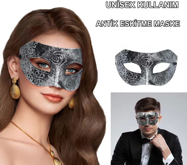 Gümüş Eskitme Yüz Maskesi - Antik Tarz Balo Maskesi - Image 1