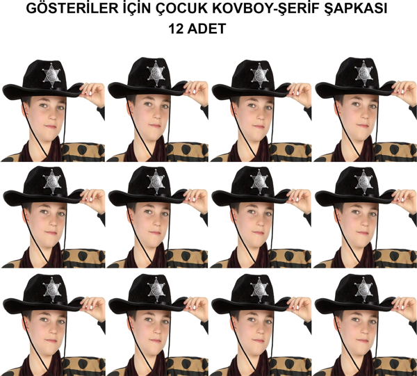 Kovboy Şerif Şapkası Siyah 12 Adet - Kostüm, Parti Ve Gösteri Şapkası - Image 1