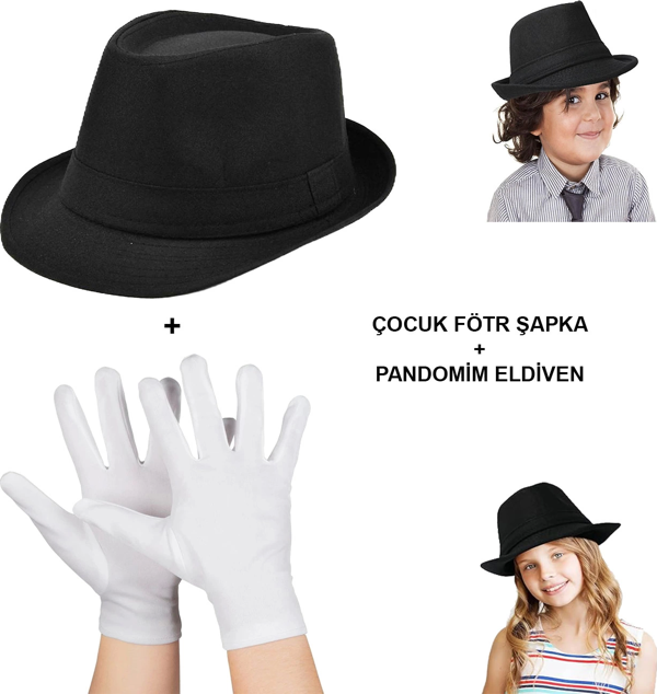 Çocuk Sahne Performans Seti – Gösteri Fötr Şapka Ve Eldiven - Image 1