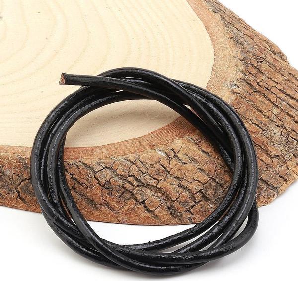 Deri İp Sırım Yuvarlak 3 mm (SİYAH) 1mt (Leathercraft, Deri Hobi) - Image 1
