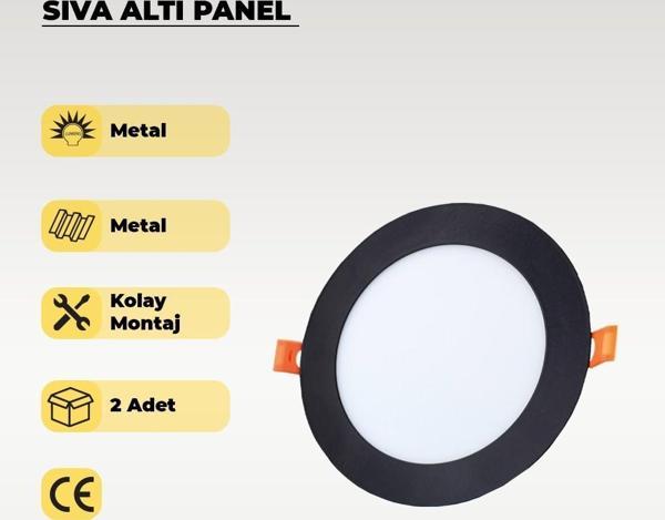 9W Siyah Sıva Altı Yuvarlak Led Panel 3200K Sarı Işık 2 Adet - Image 1