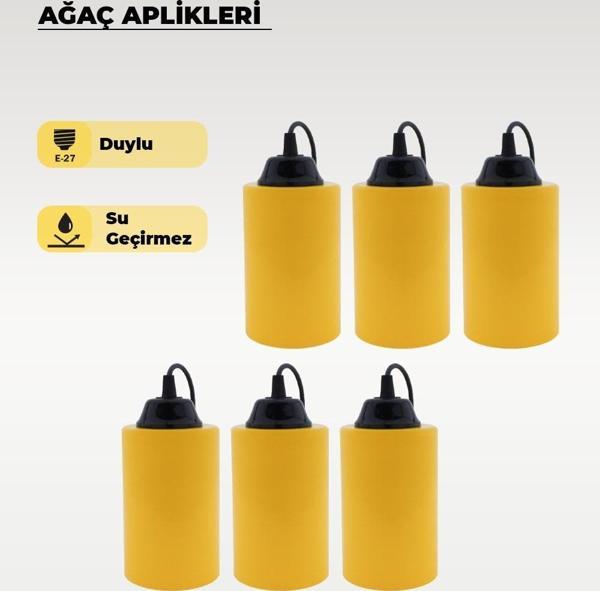 Sarı Silindir Ağaç Feneri - 6 Adet - Image 1