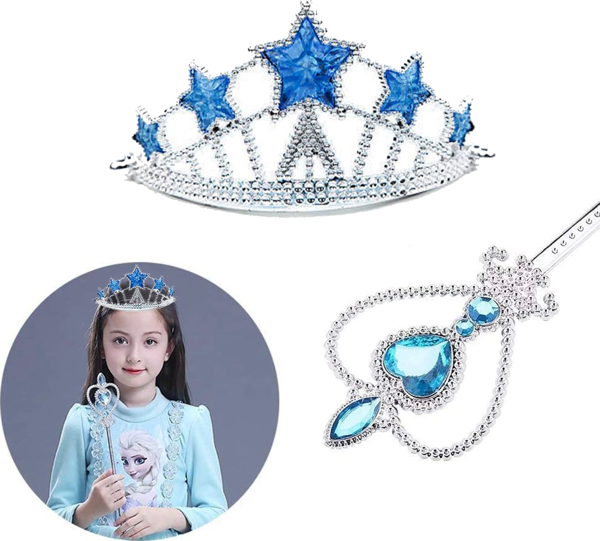 Karlar Ülkesi Elsa Yıldız Mavi Taç Ve Elsa Asa Seti 2 Parça - Image 1