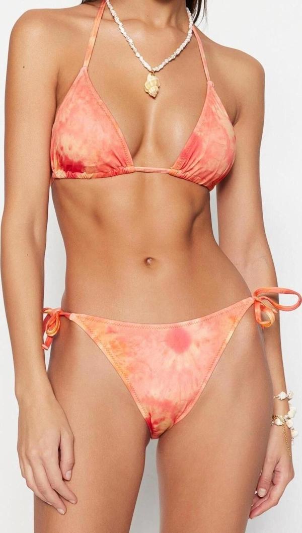 Moda Puantiyeli Atma Kap Bralette Normal Bel Brief Batik Desenli Üçgen Bağlamalı Bikini Takımı - Image 1