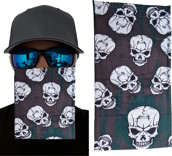 Kahve Yeşil Renk Üzeri Likralı Çoklu Kafatası Baskılı Baf Buff Bandana 25x48 Cm - Image 1