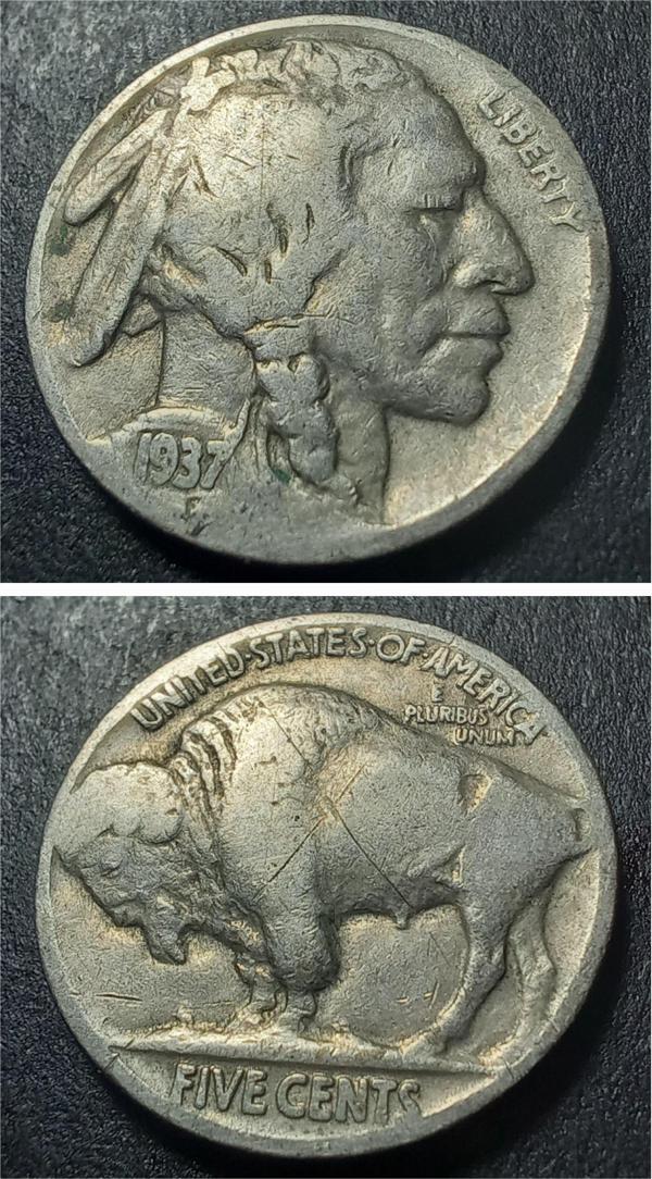 Escoines Koleksiyon 3996368076b7eb1010 1937 Buffalo 5Cent ÇÇT+ Eski Yabancı Madeni Para - Image 1
