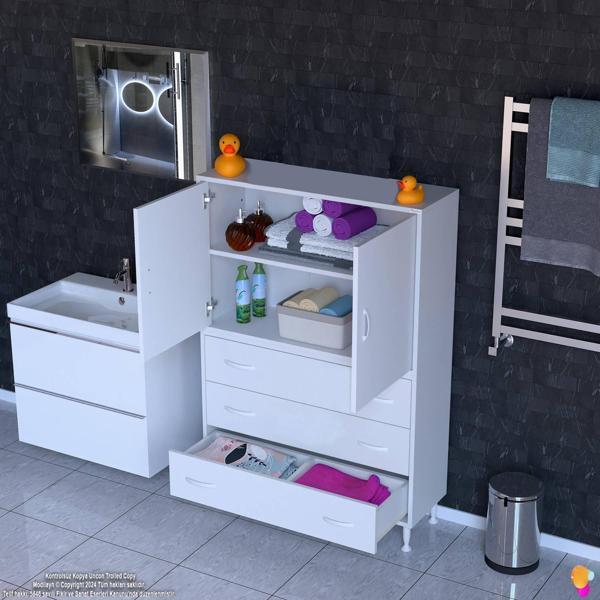 Modilayn İLKİM 90 x 138 x 32,5 cm' lik Kapak İçi Çift Raflı ve 3 Çekmeceli Düzen Harikası Dolap - Image 1