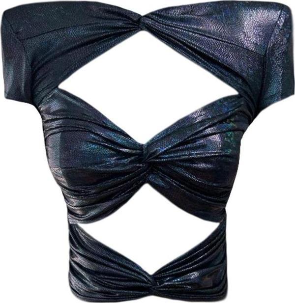 Gira Official Pencere Detaylı Crop Top Lacivert - Image 1