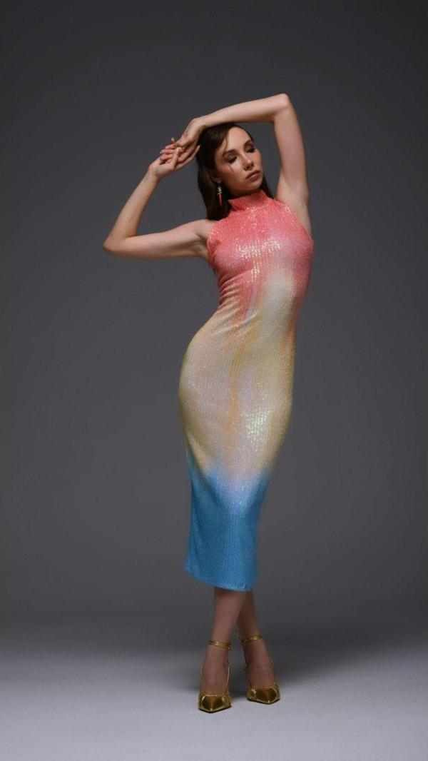 Gira Official Degrade Renk Geçişli Payetli Midi Elbise - Image 1