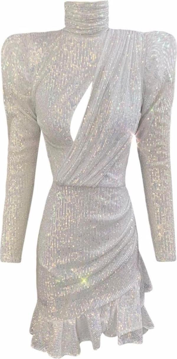 Gira Official Beyaz Hologram Payetli Elbise - Image 1