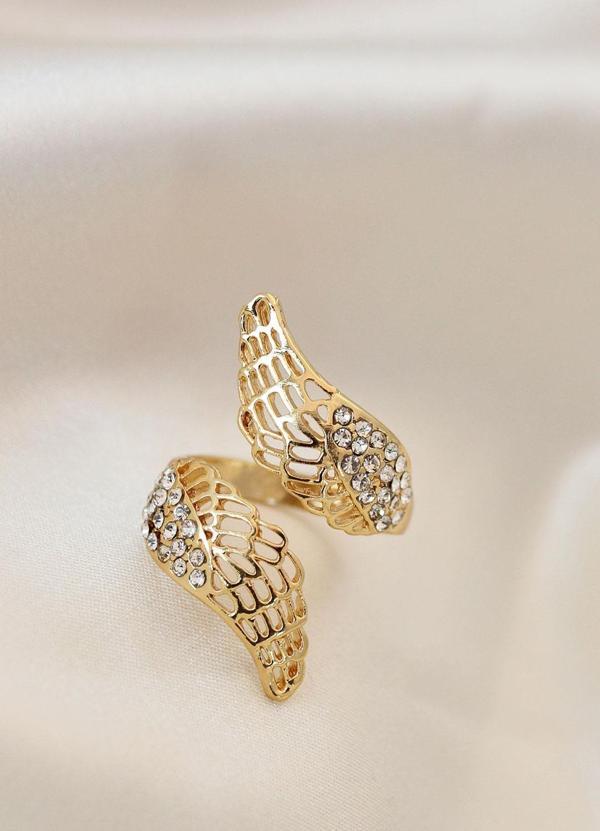 Ayarlamalı Gold Renk Metal Zirkon Taşlı Kanat Yüzük - EBJ241109W28919 - Image 1