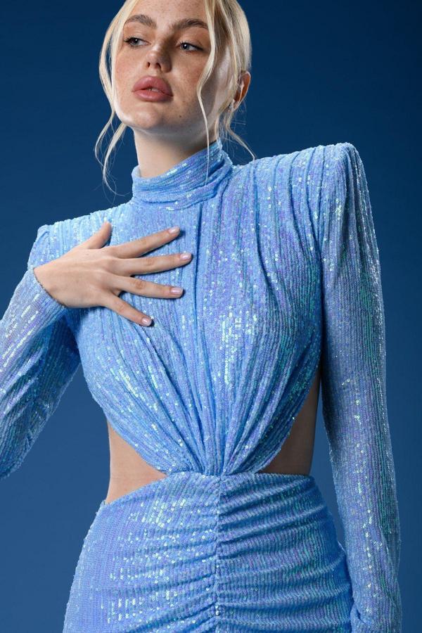 Gira Official Mavi Payetli Cut Out Detaylı Mini Elbise - Image 1