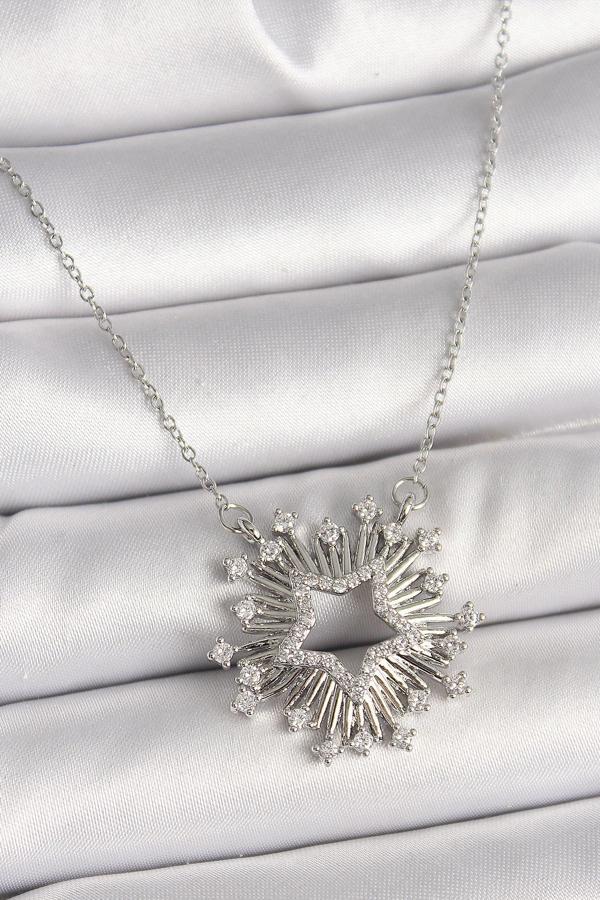 Gümüş Renk Zirkon Taşlı Yıldız Model Kadın Kolye - EBJ250412W32544 - Image 1