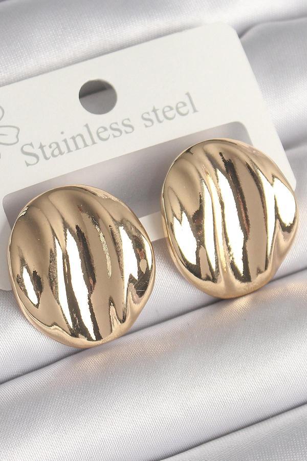 Pirinç Gold Renk İşlemeli Daire Plaka Model Kadın Küpe - EBJ250301W31522 - Image 1