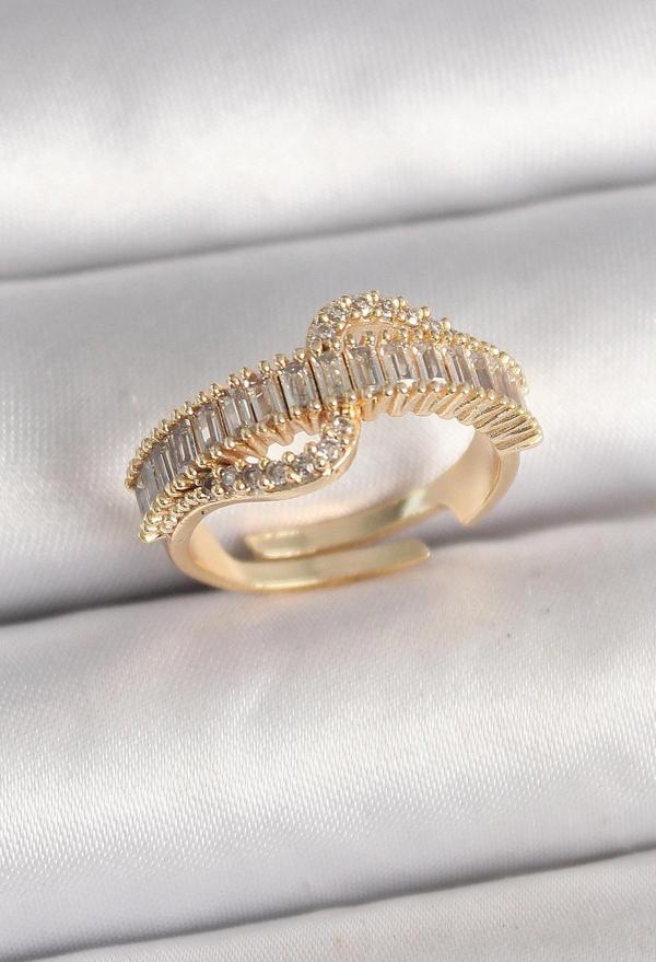 Pirinç Gold Renk Su Yolu Zirkon Taşlı Ayarlanabilir Model Kadın Yüzük - EBJ250412W32514 - Image 1