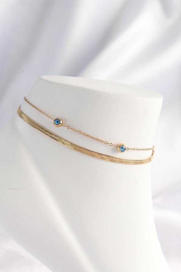 316L Çelik Gold Renk Nazar Boncuk Tasarımlı 2li Halhal - EBJ240822W26859 - Image 1