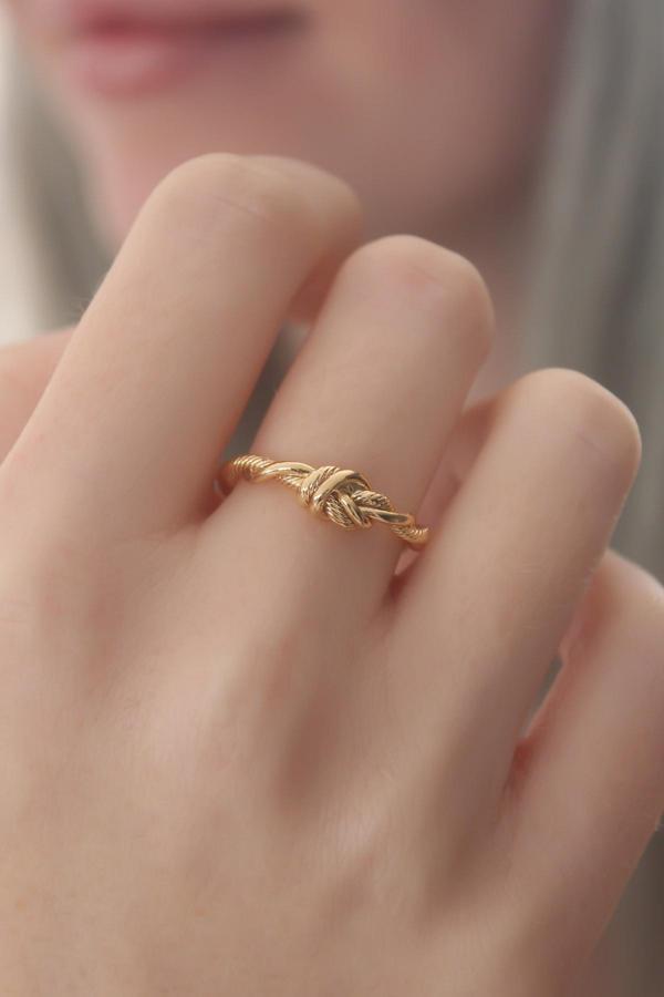 Gold Renk Halat Düğüm Model Kadın Yüzük - EBJ241206W28405 - Image 1
