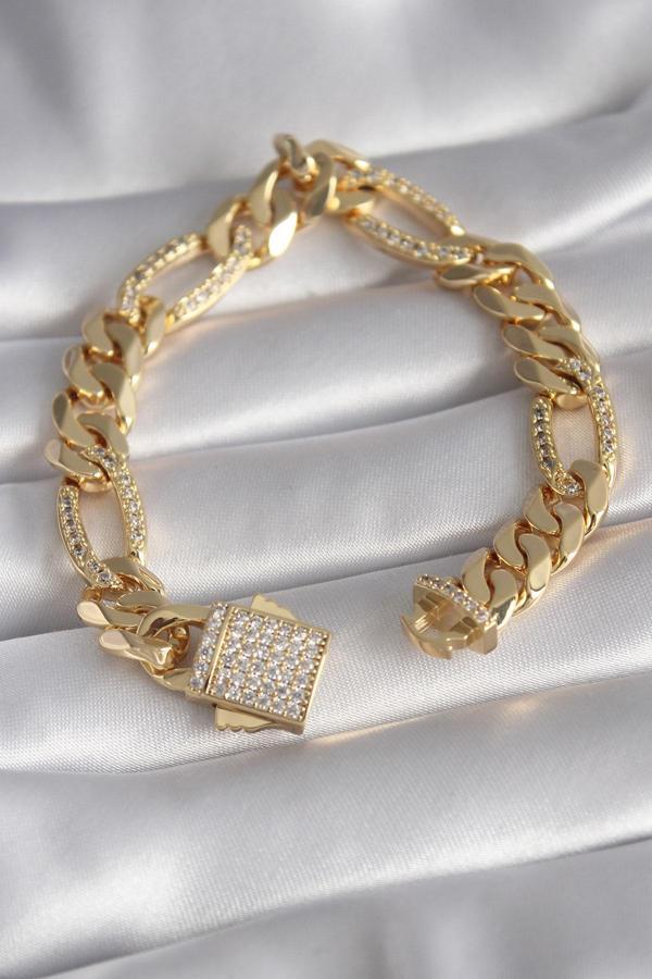 Gold Renk Zirkon Taşlı Zincir VIP Exclusive Seri Gurmet Model Kadın - EBJ241026W28654 - Image 1