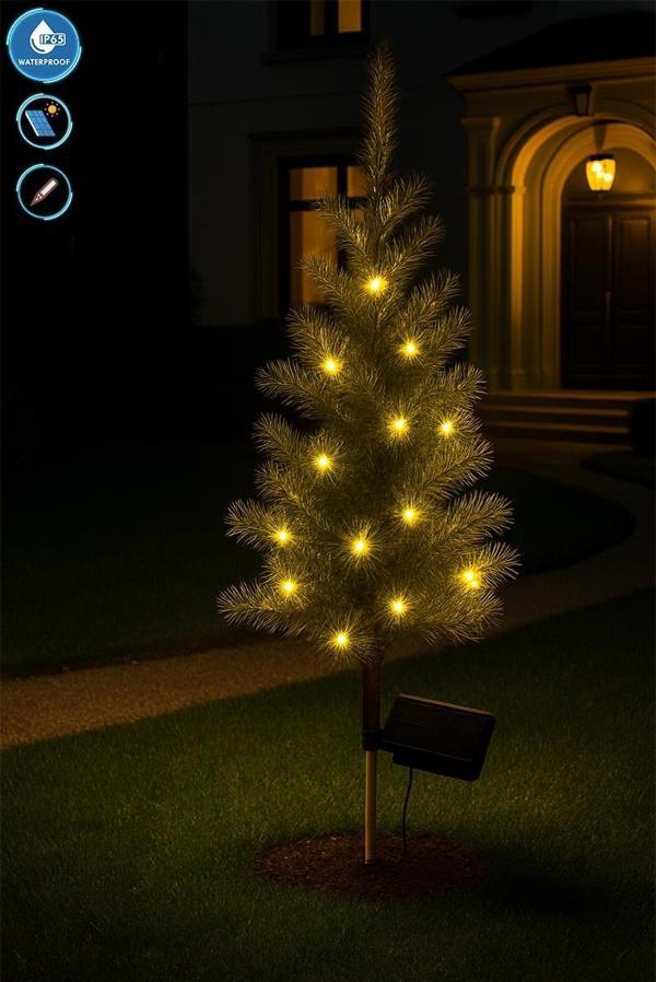 Solar Sarı Ledli Çam Ağacı - Güneş Enerjili Led - Çam Ağacı Bahçe Aydınlatması - Image 1