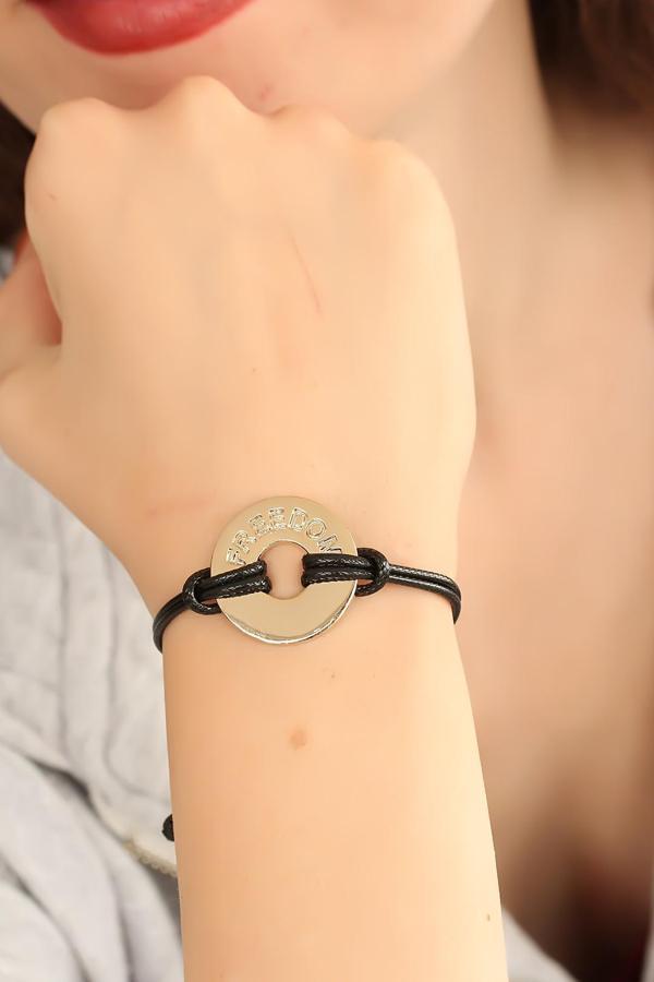 FREEDOM (Özgür) Siyah Deri İpli Unisex Mood Bileklik - EBJ250329W32443 - Image 1