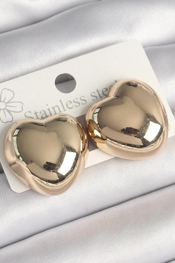 Pirinç Gold Renk Bombe Kalp Model Kadın Küpe - EBJ250301W31521 - Image 1