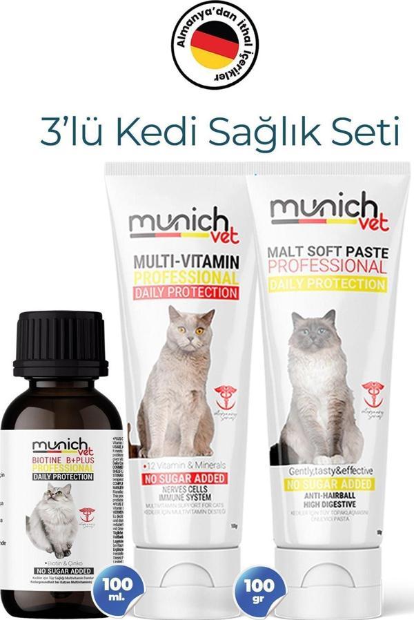 Munich Vet 3'Lü Kedi Seti - Tüy Damlası Malt Pasta Multi Vitamin Pasta - Image 1