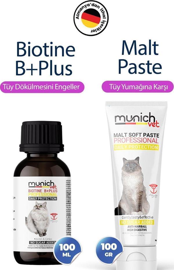 Munich Vet Kediler İçin Tüy Damlası100Ml(Tüy Dökülmesini Engeller) & Malt Pasta 100Gr - Image 1