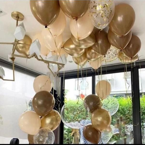 Deniz Party Store Krom Gold Kahverengi Ten Gold Konfetili Şeffaf Balon 20 Li Set - Image 1