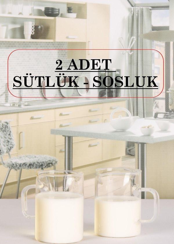2 Adet 200 ml Kulplu Borosilikat Cam Sütlük Ve Sosluk - Image 1