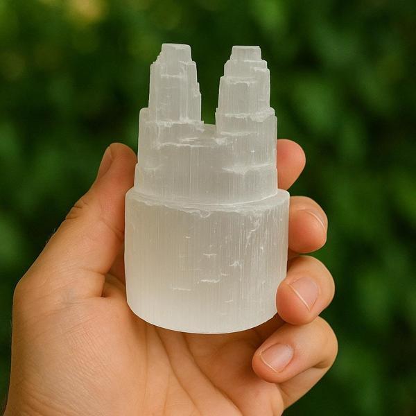Selenit İkiz Kule - Temizleyici Taş - 10 cm Dekoratif Taş Obje - Image 1