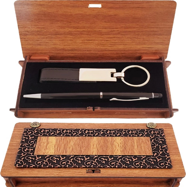 Siyah Kalem Ve Anahtarlık Ahşap Kutulu Set - Image 1